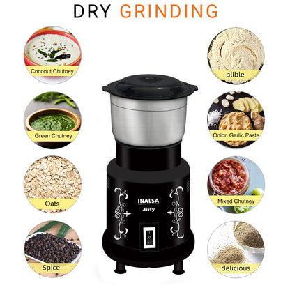 Inalsa Nutri Mixer-Jiffy|Grinder&Blender|Powerful 400W Motor|2 Speed|Unbreakable Blender Jar|Stainless Steel|Ss Blades|Multipurpose Jar|Made In India|1 Year Warranty|Black,400 Watt