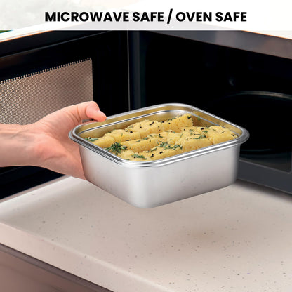 MILTON New Modulo Steel Square 1500 Container with lock lid|Airtight & Leakproof|Microwave & Oven safe| Light Weight | School, Office or Picnic use, 1440 ml, Silver