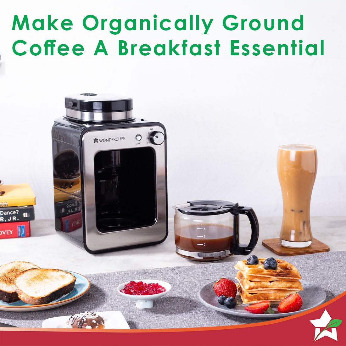 Wonderchef Regalia Bean-to-Cup Brew Coffee Maker with Grinder | Grind Coffee Beans | Get Fresh Aromatic Powder | Brew 4 cups | Glass Carafe | Easy Control Dial | 2 Years Warranty | Steel