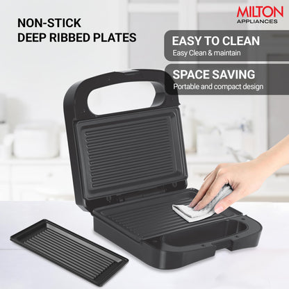 Milton Grill Toaster Machine HSG022 Grill Sandwich Maker, Sandwich Griller and Toaster, 750 Watt Sandwich maker Electric Griller for Home, Auto Cut off, 2 Year Warranty, Black