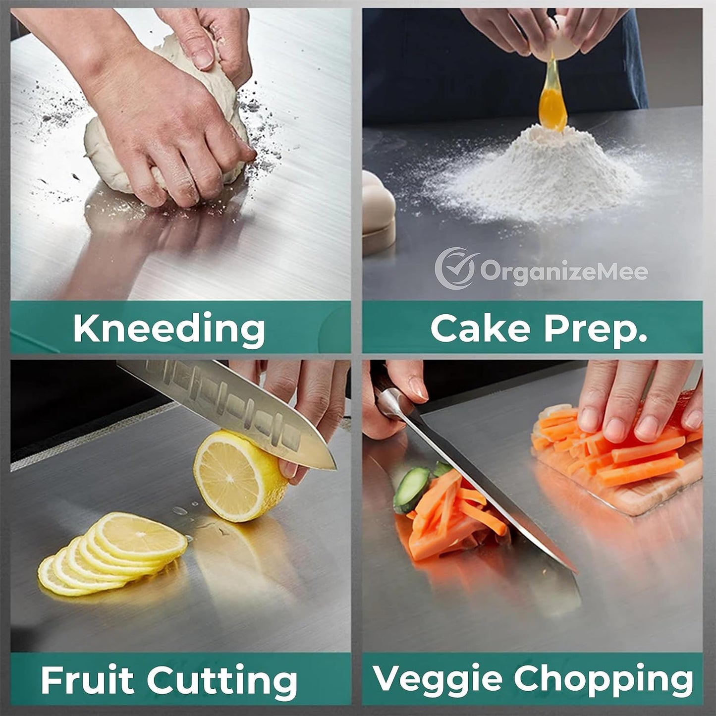 OrganizeMee Stainless Steel Chopping Board Large for Kitchen - Premium Cutting Board Vegetable and Fruit Cutter Chopper, Heavy-Duty Metal Chopping Board, Big Size Pad (36 cm X 25 cm)