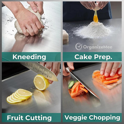 OrganizeMee Stainless Steel Chopping Board Large for Kitchen - Premium Cutting Board Vegetable and Fruit Cutter Chopper, Heavy-Duty Metal Chopping Board, Big Size Pad (36 cm X 25 cm)
