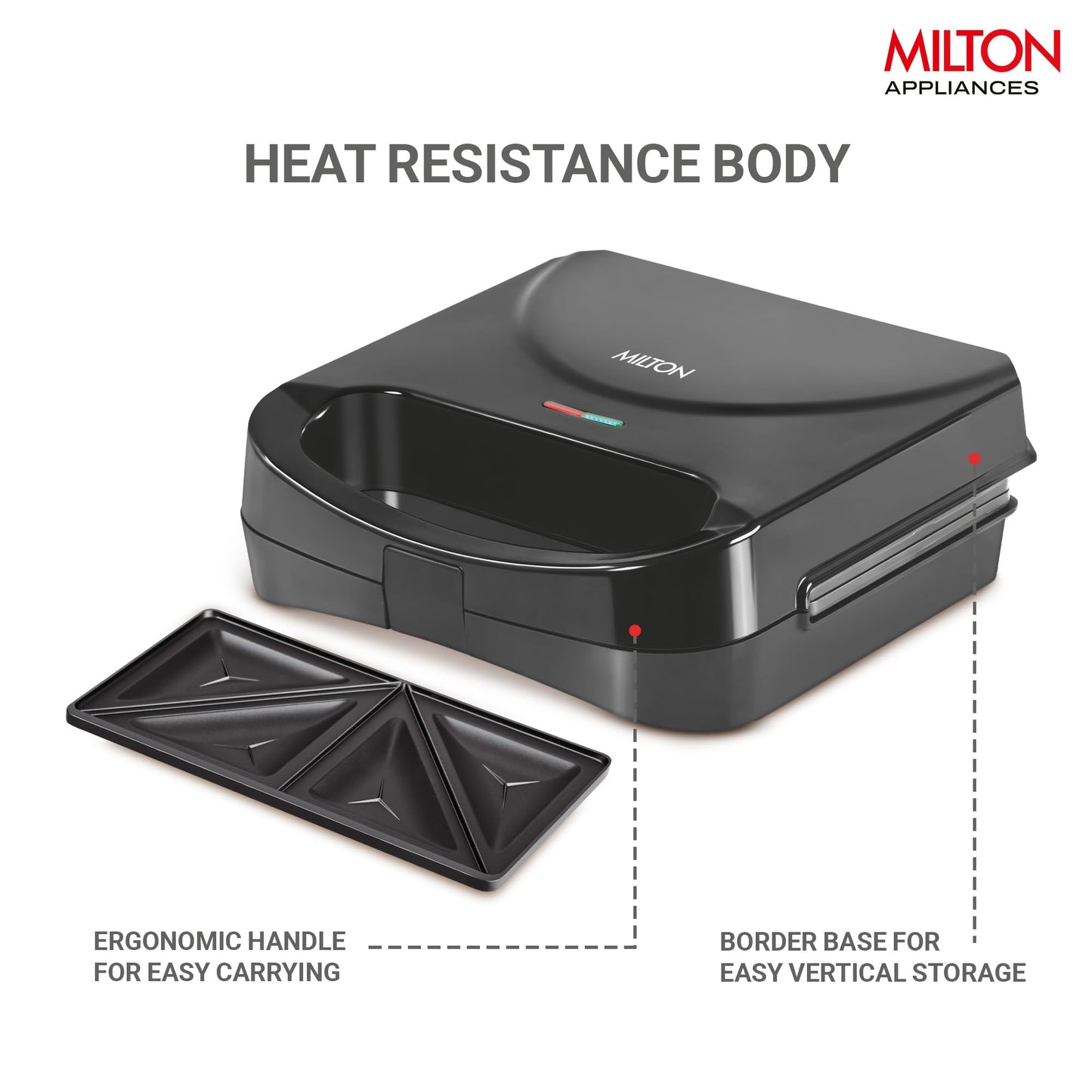 Milton Sandwich Maker HSM011, Sandwich Griller and Toaster, 750 Watt Sandwich Maker Electric Griller for Home, Non Stick Coated Dual Grill Sandwich Plates for Sandwiches, 2 Year Warranty, Black