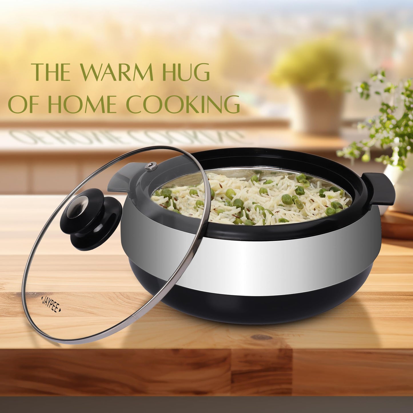 Jaypee Glasserol 1200 ml Stainless Steel Serving Casserole Set | Rustproof Casserole | Toughened Glass Lid PUF Insulated - (Black)