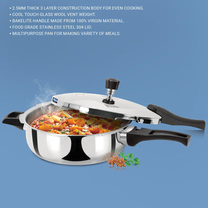 Milton Pro Cook Induction Cookware & Gas Stove Friendly Triply Stainless Steel Pressure Cooker 4.5 Litre | Outer Lid | Deep Fry Pan | ISI Certified | 100% Toxin-Free | Durable | 5Y Warranty | Silver