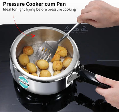 Hawkins 3 Litre Tri-Ply Pressure Cooker cum Pan, Triply Stainless Steel Inner Lid Cooker, Pan, Silver 
