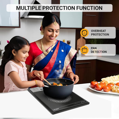 Milton Euroline Elio 16.0 Portable 1600 W Induction Cooktop | LED Display Panel, 5KV Surge Protection | Timer & Preset Menu Functions | Soft Touch Buttons | Fast Cooking | 3-Year Warranty on Coil