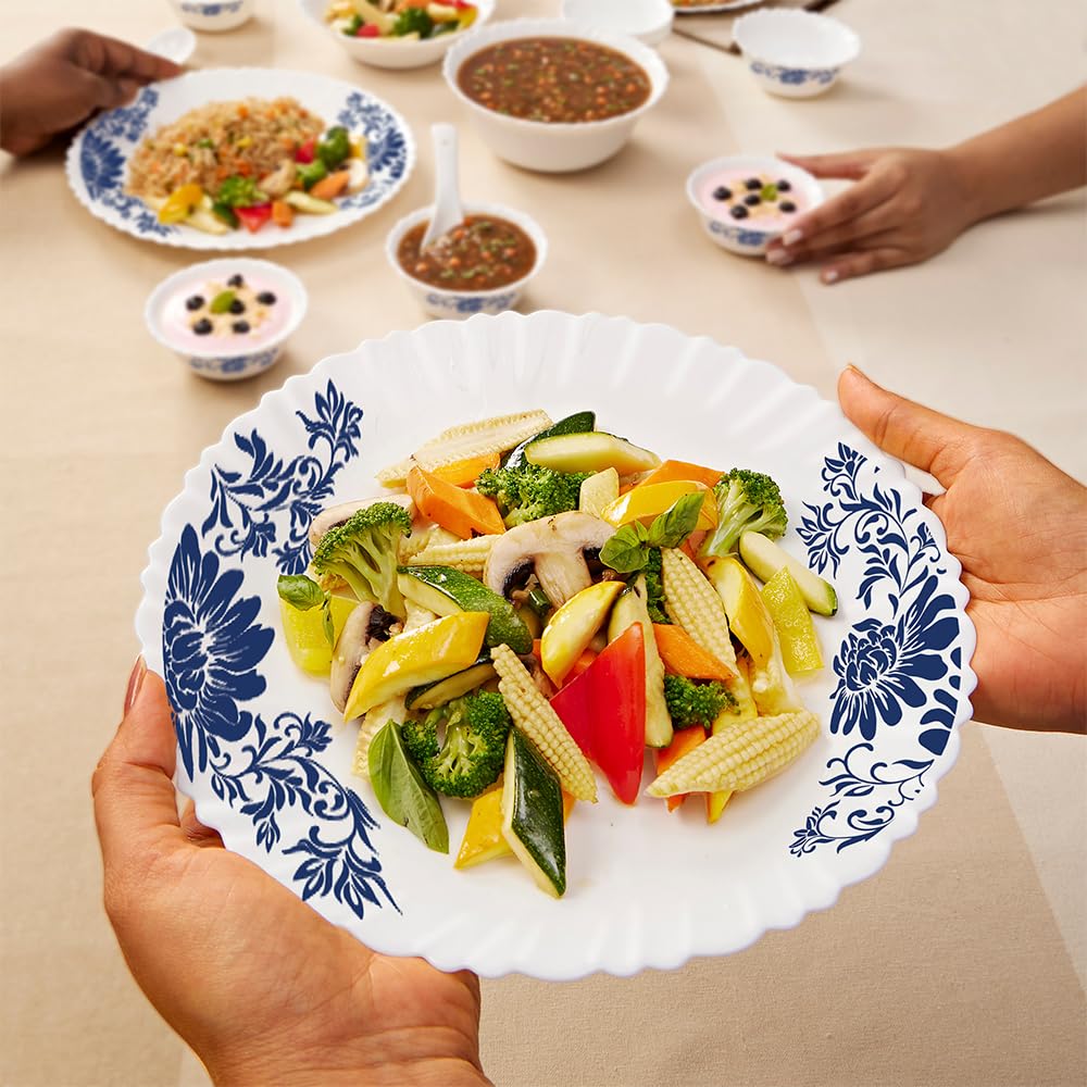 Larah by Borosil Leona Silk Series Opalware Dinner Set | 35 Pieces for Family of 6 | Microwave & Dishwasher Safe | Bone-Ash Free | Crockery Set for Dining & Gifting | Plates & Bowls | White
