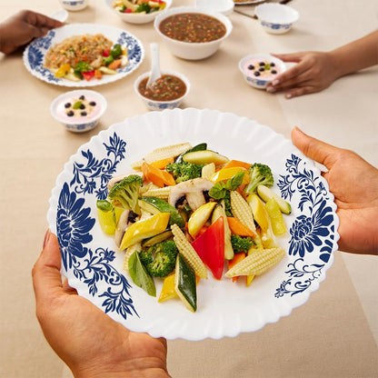 Larah by Borosil Leona Silk Series Opalware Dinner Set | 35 Pieces for Family of 6 | Microwave & Dishwasher Safe | Bone-Ash Free | Crockery Set for Dining & Gifting | Plates & Bowls | White