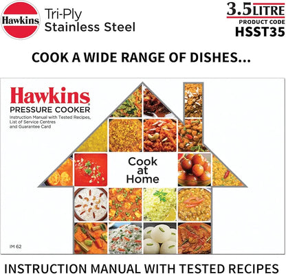Hawkins 3.5 Litre Triply Stainless Steel Pressure Cooker, Inner Lid Cooker, Silver 