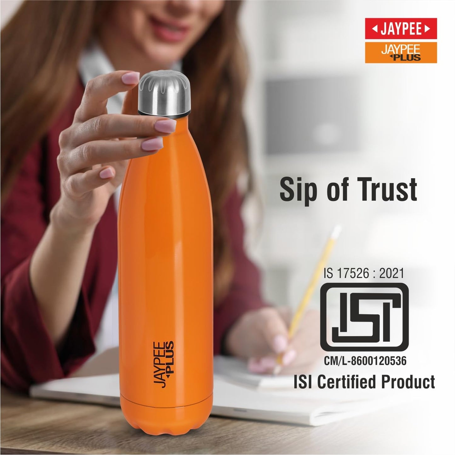 Jaypee Plus Alpha Vaccum Insulated Double Wall Thermosteel Flask 1000 ml Water Bottle ISI Certified 24 Hours Hot and Cold Water Bottle for School,Office,Gym, Leakproof, Rustproof Steel Bottle,Black