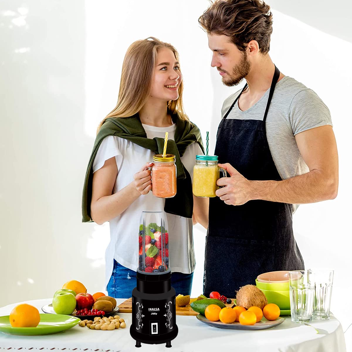 Inalsa Nutri Mixer-Jiffy|Grinder&Blender|Powerful 400W Motor|2 Speed|Unbreakable Blender Jar|Stainless Steel|Ss Blades|Multipurpose Jar|Made In India|1 Year Warranty|Black,400 Watt