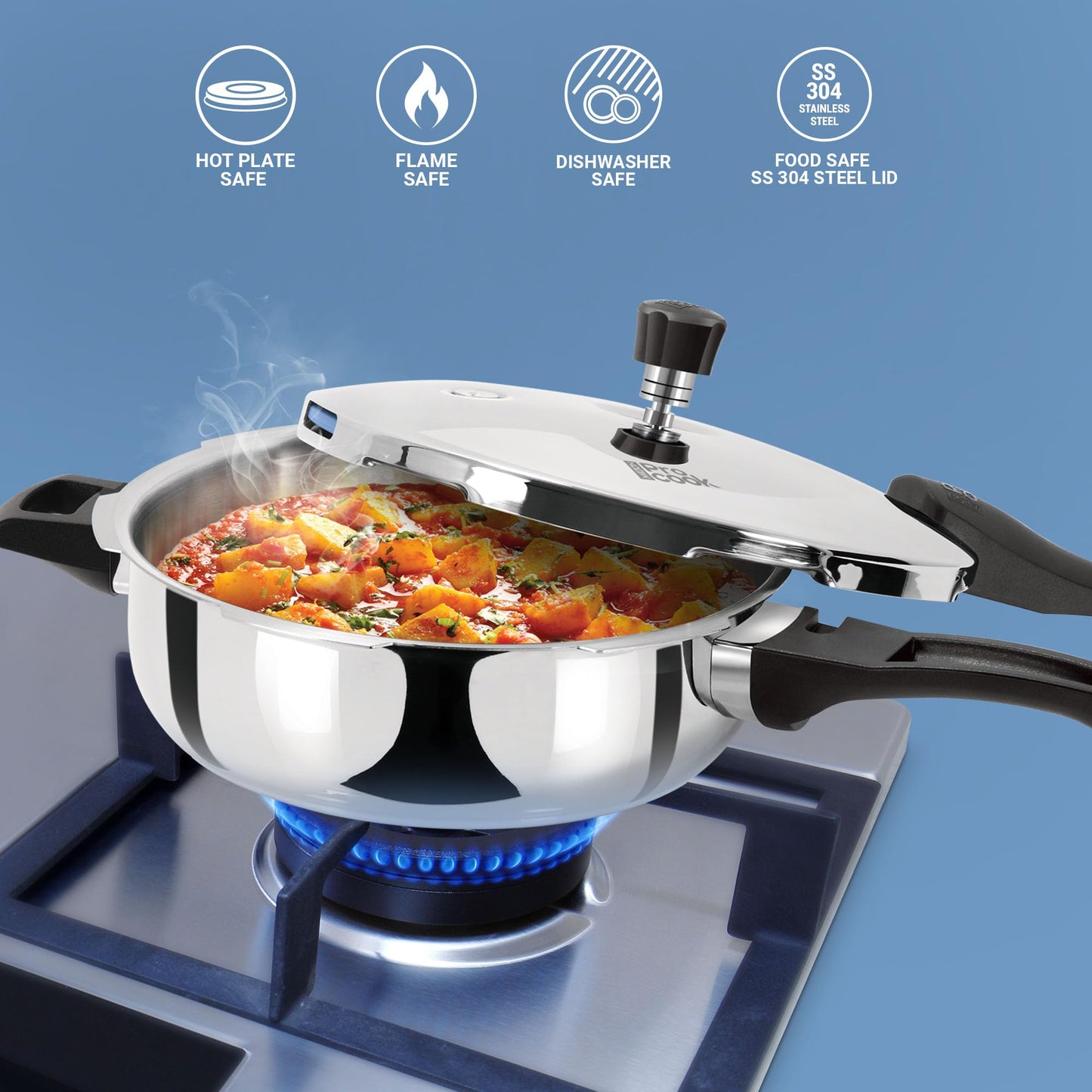 Milton Pro Cook Induction Cookware & Gas Stove Friendly Triply Stainless Steel Pressure Cooker 4.5 Litre | Outer Lid | Deep Fry Pan | ISI Certified | 100% Toxin-Free | Durable | 5Y Warranty | Silver