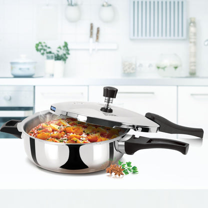 Milton Pro Cook Induction Cookware & Gas Stove Friendly Triply Stainless Steel Pressure Cooker 4.5 Litre | Outer Lid | Deep Fry Pan | ISI Certified | 100% Toxin-Free | Durable | 5Y Warranty | Silver