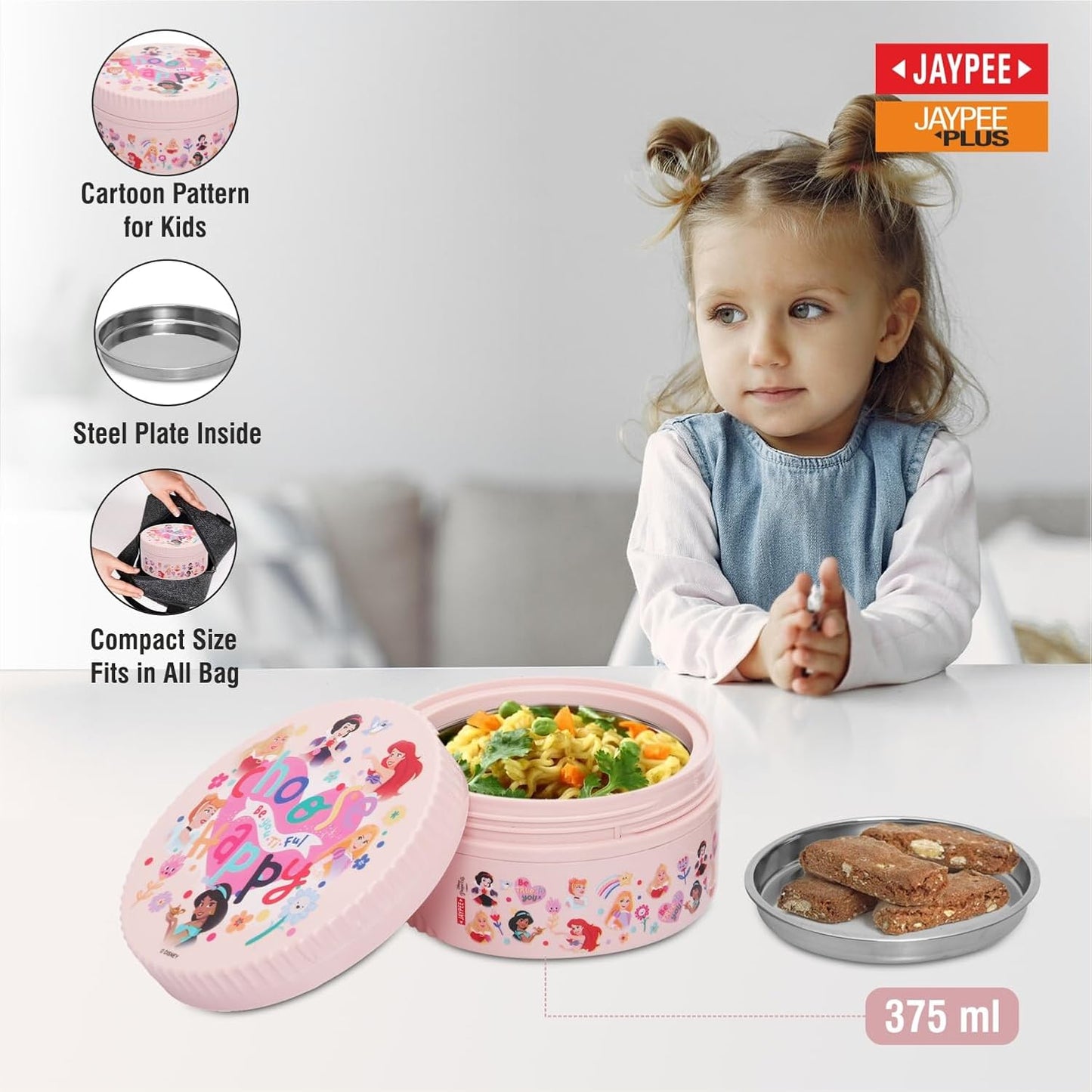 JAYPEE Unimunch PU Insulated Inner Stainless Steel Lunch Box with Steel Dish | Spillproof Ideal for Snacks| Easy to Carry Non Toxic |Safe for Storing Food,375 ml, Pink