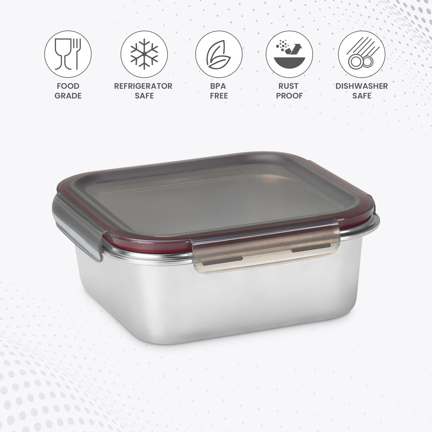 MILTON New Modulo Steel Square 1500 Container with lock lid|Airtight & Leakproof|Microwave & Oven safe| Light Weight | School, Office or Picnic use, 1440 ml, Silver