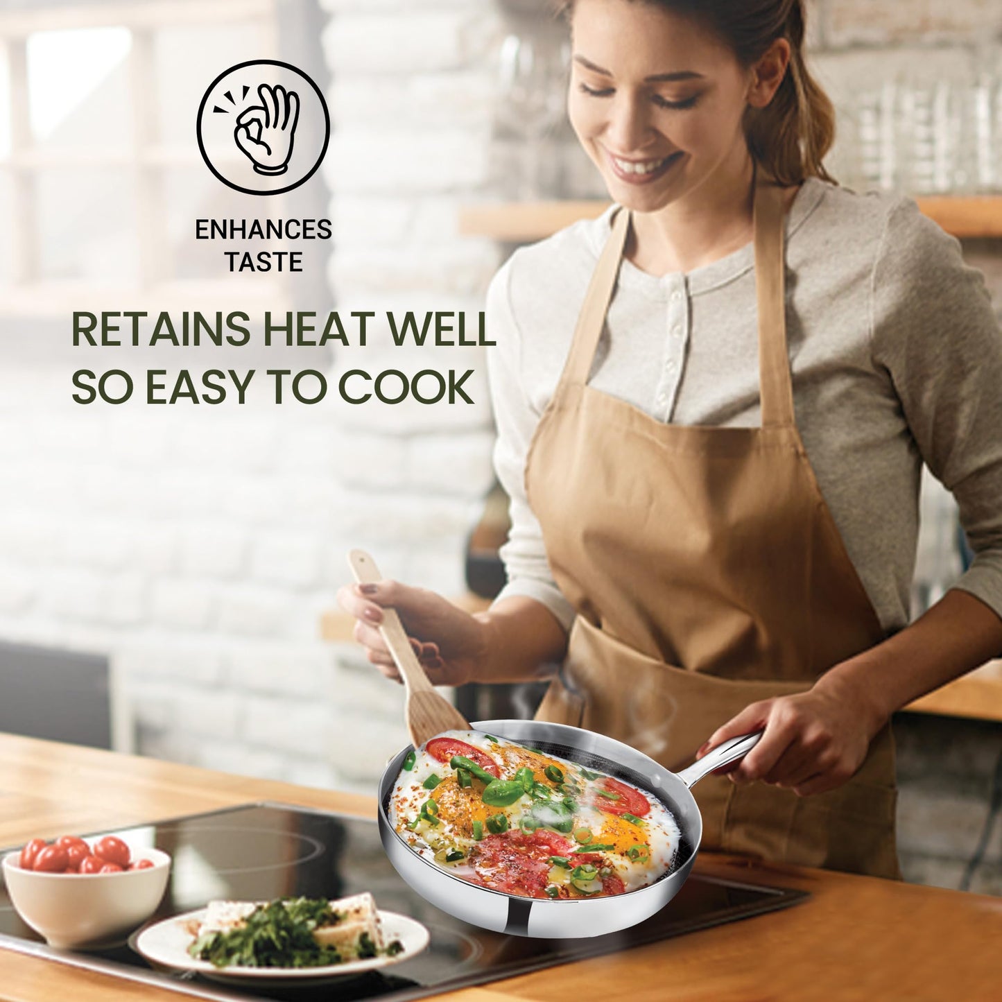 Milton Pro Cook Induction Cookware & Gas Stove Friendly Triply Hexa Tech Stainless Steel Frying Pan with Glass Lid 22cm, 1.3L | Honeycomb Non-Stick Fry Pan | Metal Spoon Friendly | 3Y Warranty |Silver