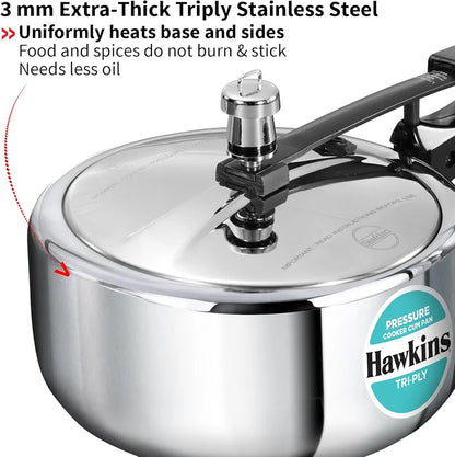 Hawkins 3 Litre Tri-Ply Pressure Cooker cum Pan, Triply Stainless Steel Inner Lid Cooker, Pan, Silver 