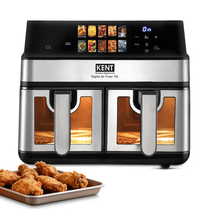 KENT Digi Plus Air Fryer | 4L Capacity & 1300W | Fry, Grill, Roast & Bake | Digital Display & Touch Control Panel | Rapid Heating | 80% Less Oil Usage | High Temperature & Uniform Heating | Black