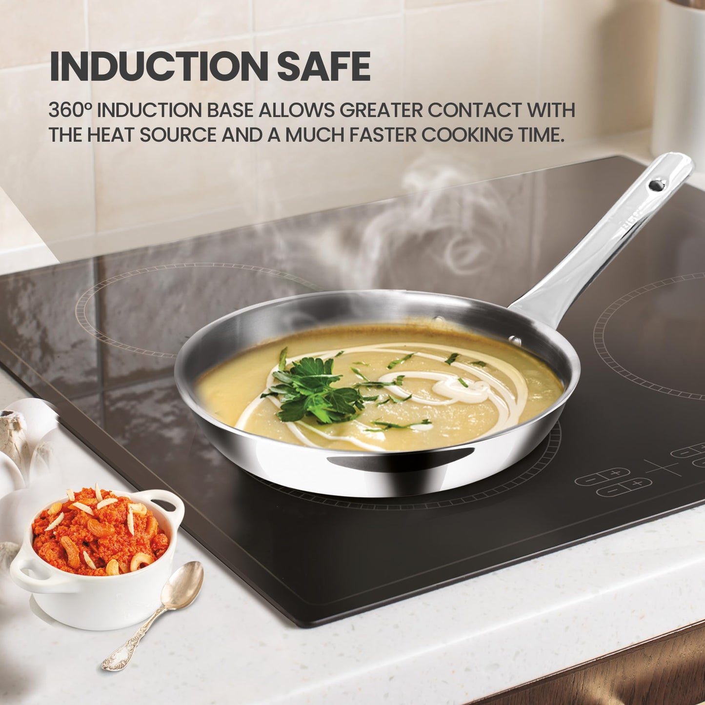 Milton Pro Cook Induction Cookware & Gas Stove Friendly Triply Stainless Steel 4Pc Cookware Set | Tea Pan 16 cm | Fry Pan 22 cm | Kadai with Glass Lid 24 cm | Even & Fast Cooking | 3 Years Warranty