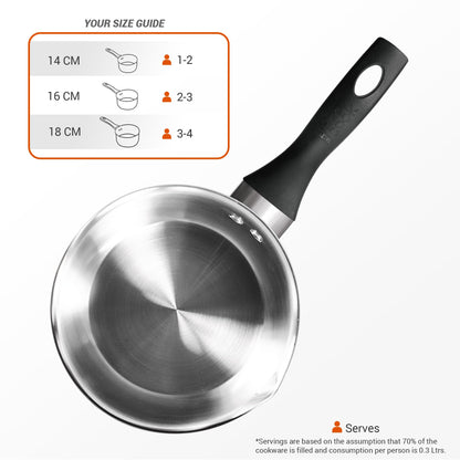 Milton Pro Cook Induction Cookware & Gas Stove Friendly Stainless Steel Tea Pan 16 cm | 1.6 Litre | Sandwich Bottom Sauce Pan | Chai Pot | Milk Boiler with Handle | 2 Year Warranty