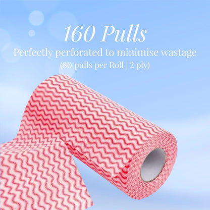 Origami Non Woven Reusable & Washable Kitchen Towel Roll | Ultra Absorbent, Antimicrobial & Anti Odour Wipes for Spotless Cleaning | Quick Dry Multi Purpose Tissues (80 Wipes Per Roll, 160 Sheets)