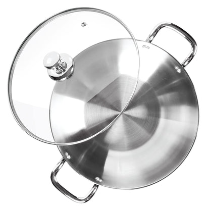 Milton Pro Cook Stainless Steel Kadhai with Glass Lid, 28 cm / 4.2 litres, Sandwich Bottom Cookware, Induction and Gas Stove Friendly Kadai for Cooking, Deep Frying, Stir-Fry, Silver