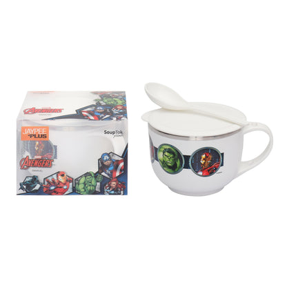 Jaypee Plus Stainless Steel Soup Bowl with Lid & Spoon Holder Souptok, Maggi Bowl Noodles Pasta Bowl, Mug for Milk, Best Diwali Gift, Mug for Kids, Girls, Boys, Birthday, Ivory 700 ml
