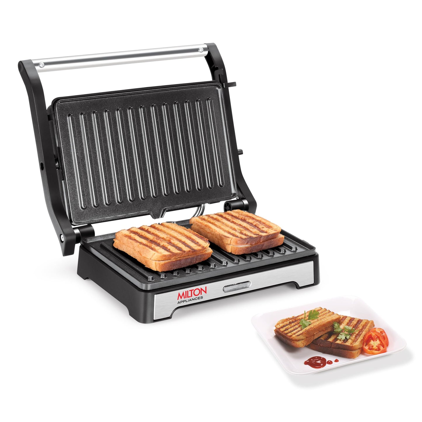 Milton Insta 1000 Watt Grill Sandwich Maker | Electric Toaster and Sandwich Griller | Non Stick Coating Grill Plates | Auto Cut off & Power Indicator | 2 Year Warranty | Silver