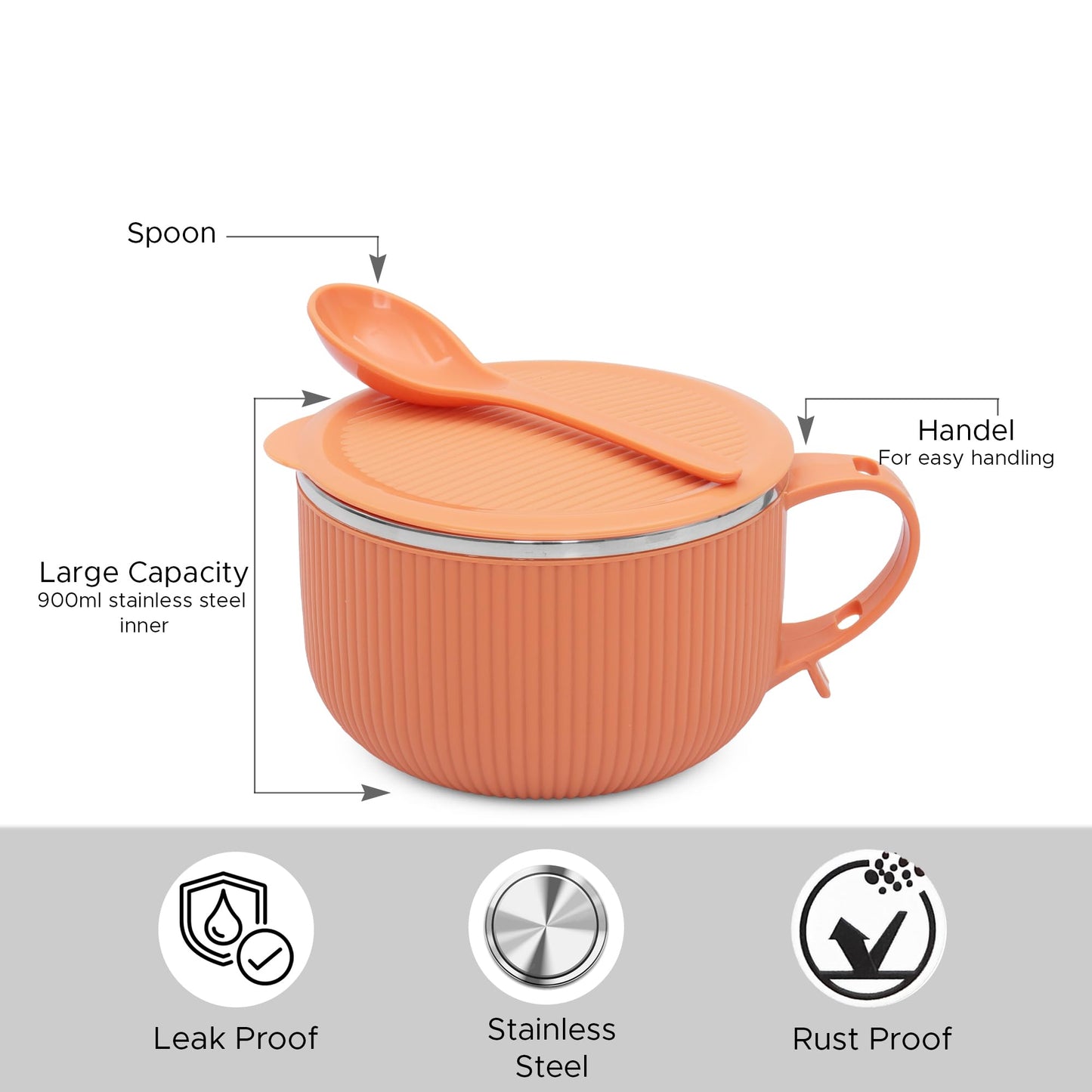 Jaypee Plus Stainless Steel Soup Bowl with Lid & Spoon Holder Souptok, Maggi Bowl Noodles Pasta Bowl, Mug for Milk, Best Diwali Gift, Mug for Kids, Girls, Boys, Birthday, Ivory 700 ml