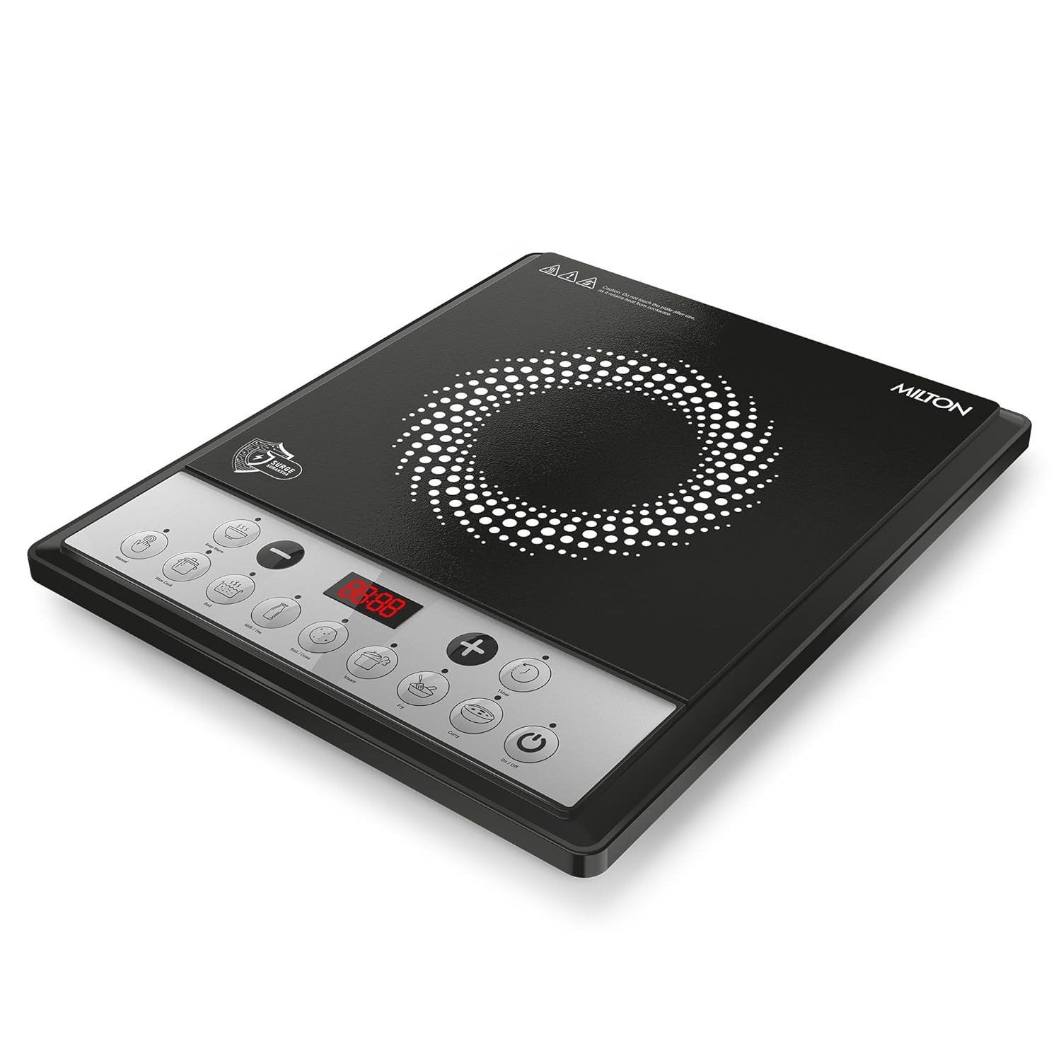 Milton Euroline Elio 16.0 Portable 1600 W Induction Cooktop | LED Display Panel, 5KV Surge Protection | Timer & Preset Menu Functions | Soft Touch Buttons | Fast Cooking | 3-Year Warranty on Coil