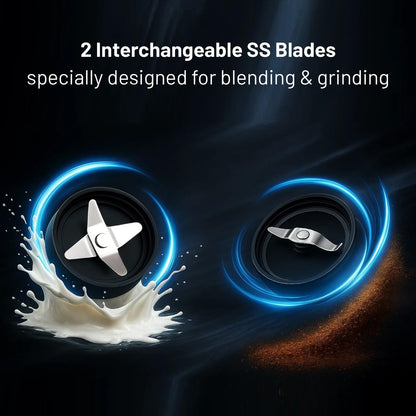Glen Active Electric Blender Mixer Grinder for kitchen, 350W, 2 Unbreakable Jars (300ml & 500ml), 2 Stainless Steel Blades, 20000 RPM, for Smoothie Shake Juice - Black (SA4048N)