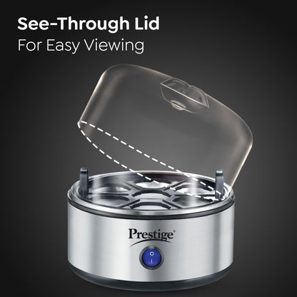 Prestige Egg Boiler PEB-01 | 350-Watt | Boils 7 Eggs at Once | One-Touch Operation | Stainless Steel Body & Heating Plate | Auto Switch-Off for Safe Cooking| Electric