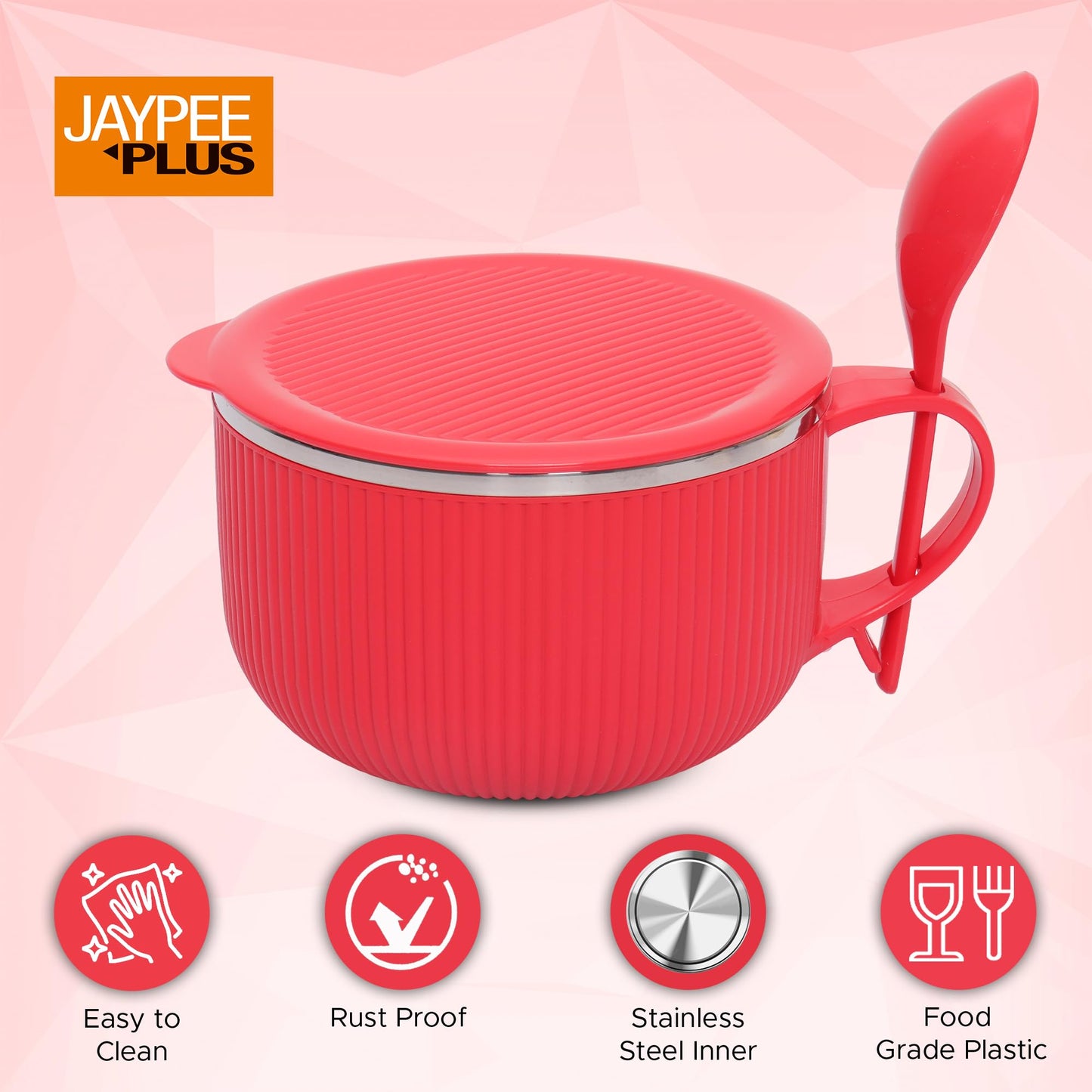 Jaypee Plus Stainless Steel Soup Bowl with Lid & Spoon Holder Souptok, Maggi Bowl Noodles Pasta Bowl, Mug for Milk, Best Diwali Gift, Mug for Kids, Girls, Boys, Birthday, Ivory 700 ml