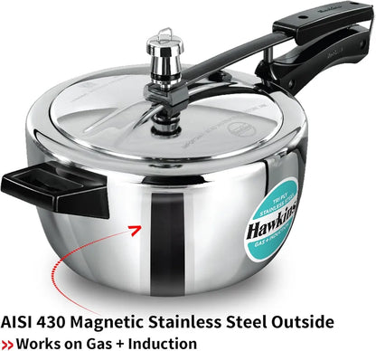 Hawkins 3.5 Litre Triply Stainless Steel Pressure Cooker, Inner Lid Cooker, Silver 