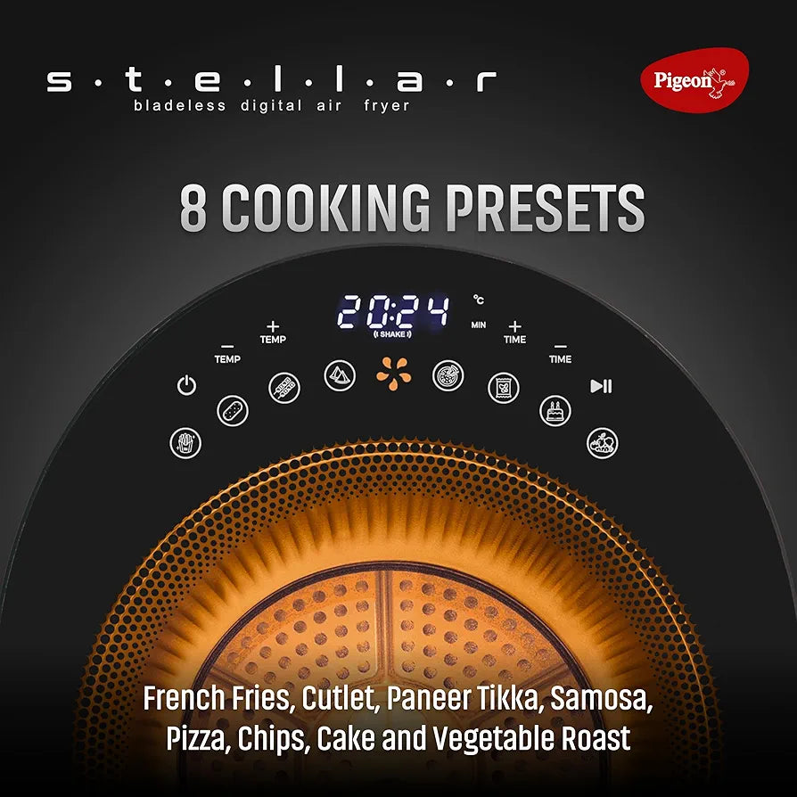 Pigeon By Stovekraft STELLAR Air Fryer Large 5.5L | 1500W BLADELESS Airfryer | Unique See Through Top View Glass | 360 Airwhirl Technology | Digital Touchscreen | 8 PRESETS Menu | Shake Feature, Black
