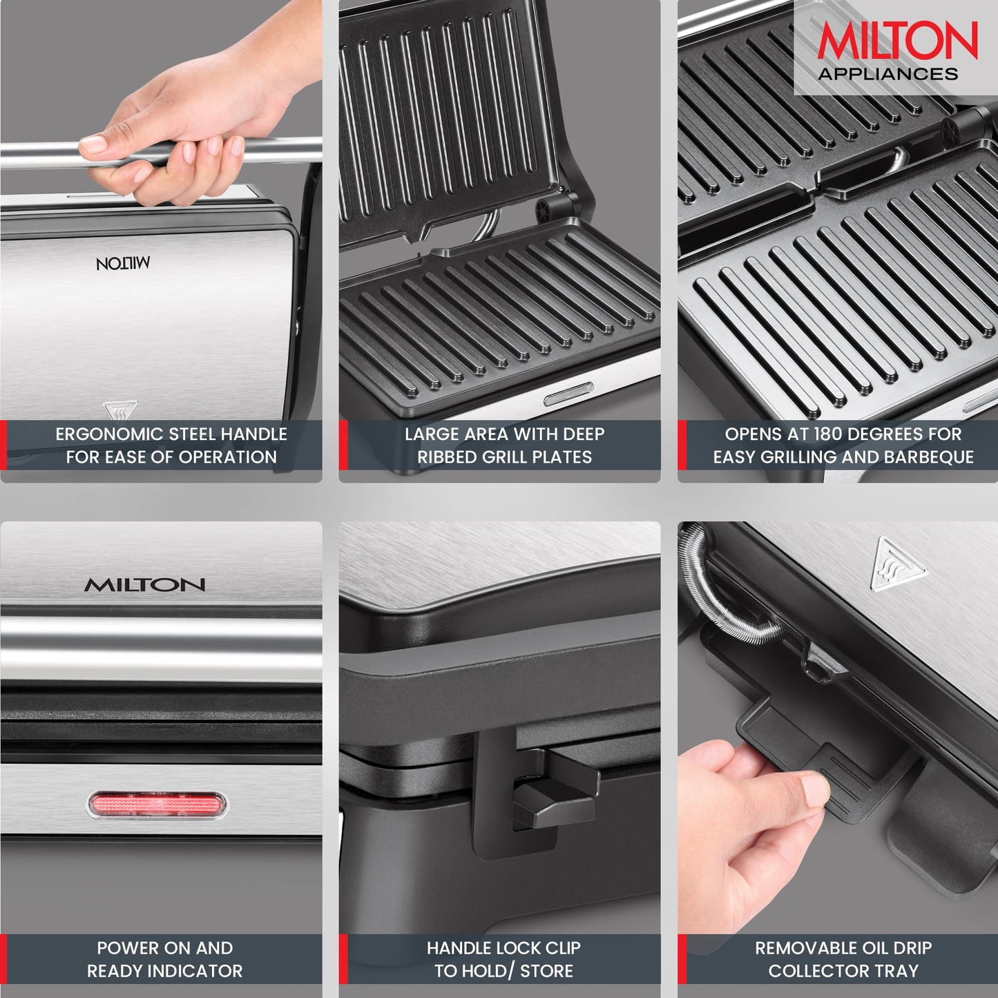 Milton Insta 1000 Watt Grill Sandwich Maker | Electric Toaster and Sandwich Griller | Non Stick Coating Grill Plates | Auto Cut off & Power Indicator | 2 Year Warranty | Silver