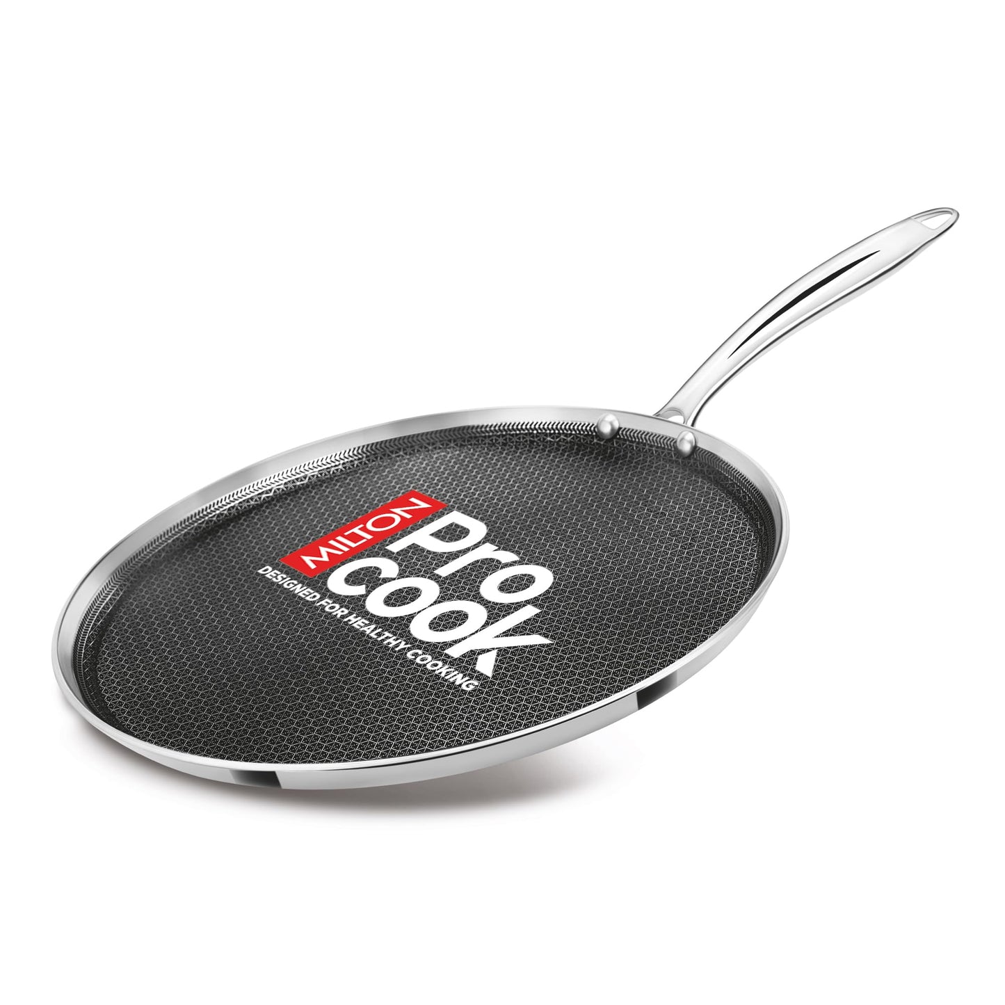 Milton Pro Cook Induction Cookware & Gas Stove Friendly Triply Stainless Steel Hexa Tech Omni Tawa 30cm | 3.5mm Thick | Greblon C3+ Coating Non Stick Dosa Tawa | PFOA-Free | Sturdy Handle |3Y Warranty