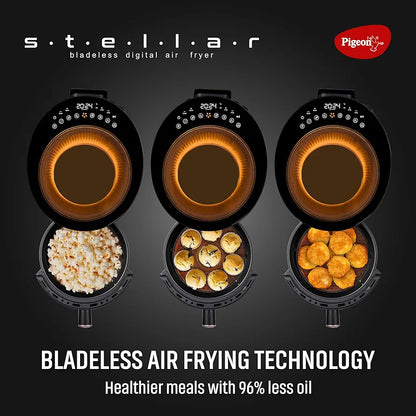 Pigeon By Stovekraft STELLAR Air Fryer Large 5.5L | 1500W BLADELESS Airfryer | Unique See Through Top View Glass | 360 Airwhirl Technology | Digital Touchscreen | 8 PRESETS Menu | Shake Feature, Black