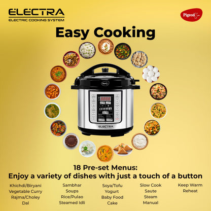 Pigeon By Stovekraft Electra Smart 6 Litre Electric Pressure Cooker with Digital Display | 18 Indian Preset Menu | Automatic Rice Cooker | Delay Timer & More (Stainless Steel)