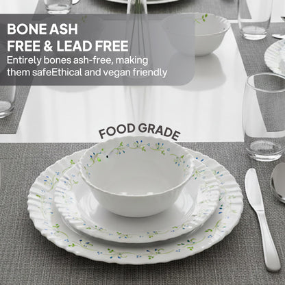 CELLO Tropical Lagoon Dazzle Series Opalware Dinner Set of 18 Pieces For Family of 6 | Bone-Ash Free & Leadfree Opal Glass, Microwave & Dishwasher Safe Plates & Bowls Crockery Set For Dining & Gifting