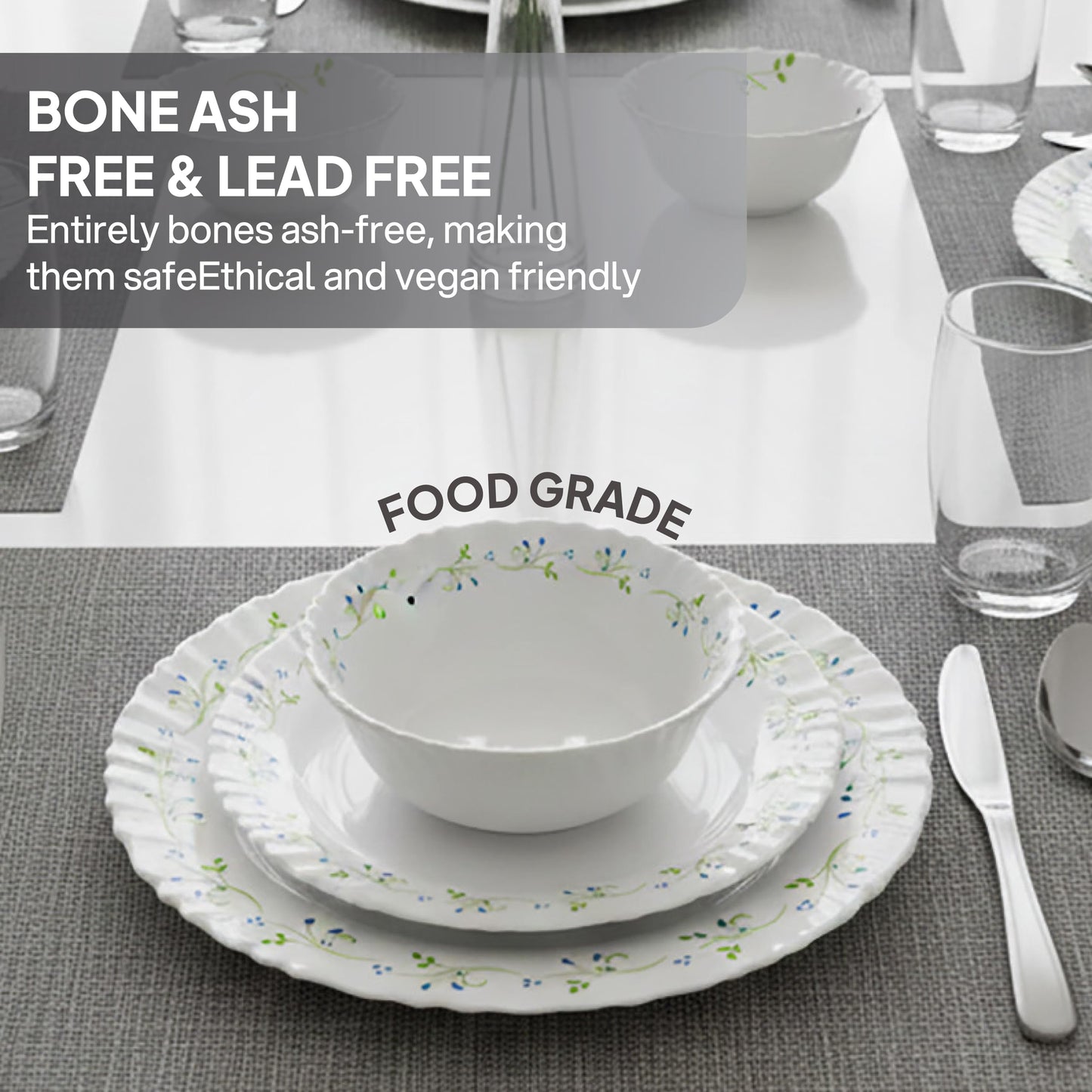 Cello Tropical Lagoon Dazzle Series Opalware Dinner Set, 35-Pieces, Service for 6, White