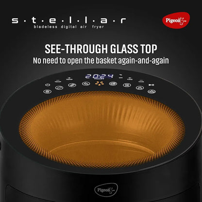 Pigeon By Stovekraft STELLAR Air Fryer Large 5.5L | 1500W BLADELESS Airfryer | Unique See Through Top View Glass | 360 Airwhirl Technology | Digital Touchscreen | 8 PRESETS Menu | Shake Feature, Black