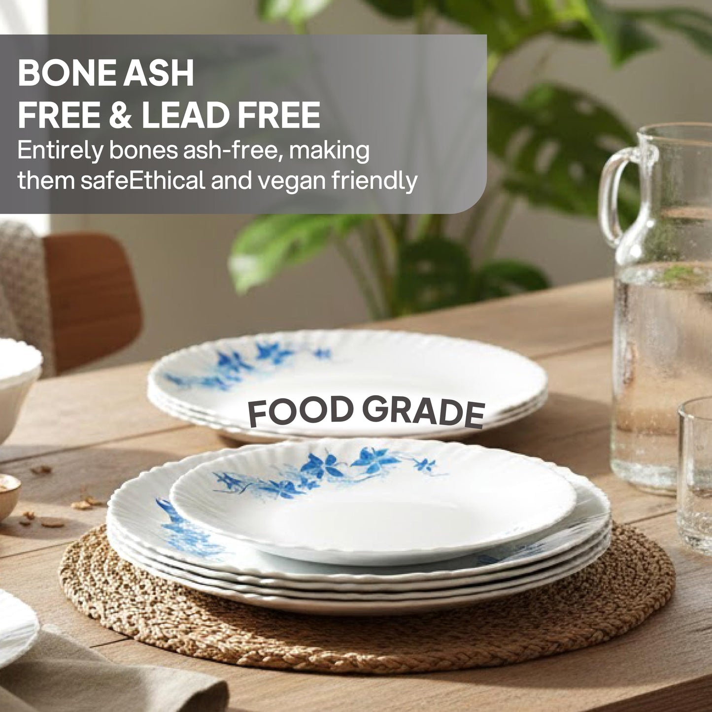 CELLO Blue Swirl Dazzle Series Opalware Dinner Set of 23 Pieces for Family of 6 | Bone-Ash Free & Leadfree Opal Glass, Microwave & Dishwasher Safe, Plates & Bowls Crockery Set for Dining & Gifting