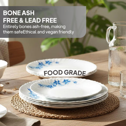 CELLO Blue Swirl Dazzle Series Opalware Dinner Set of 23 Pieces for Family of 6 | Bone-Ash Free & Leadfree Opal Glass, Microwave & Dishwasher Safe, Plates & Bowls Crockery Set for Dining & Gifting