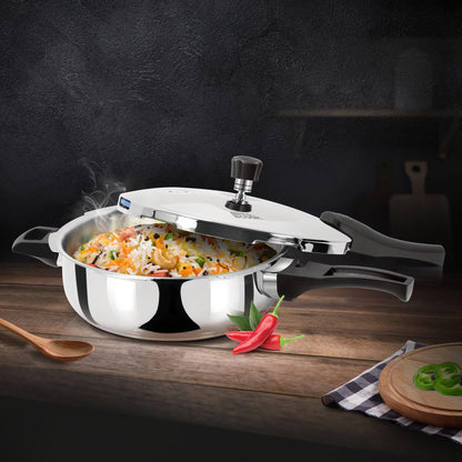 Milton Pro Cook Induction Cookware & Gas Stove Friendly Triply Stainless Steel Pressure Cooker 4.5 Litre | Outer Lid | Deep Fry Pan | ISI Certified | 100% Toxin-Free | Durable | 5Y Warranty | Silver