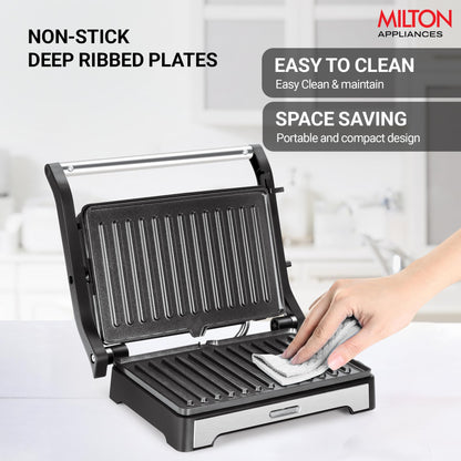 Milton Insta 1000 Watt Grill Sandwich Maker | Electric Toaster and Sandwich Griller | Non Stick Coating Grill Plates | Auto Cut off & Power Indicator | 2 Year Warranty | Silver