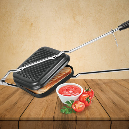 MILTON Pro cook Premium Non-Stick Sandwich Griller | Compatible with Gas Stoves | Sandwich Griller and Toaster | Heat-Resistant Bakelite Handle | Durable & Easy to Use Sandwich Maker 14cm, Black