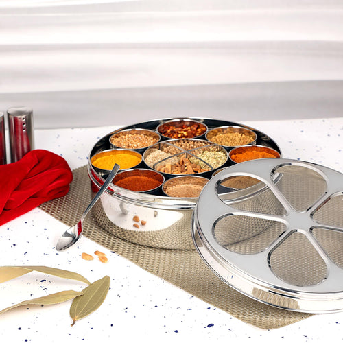 Chakmak Excel Masala Dabba | Stainless Steel Spice Box with 12 Compartments | BIg | Masala Box With See Through Lid