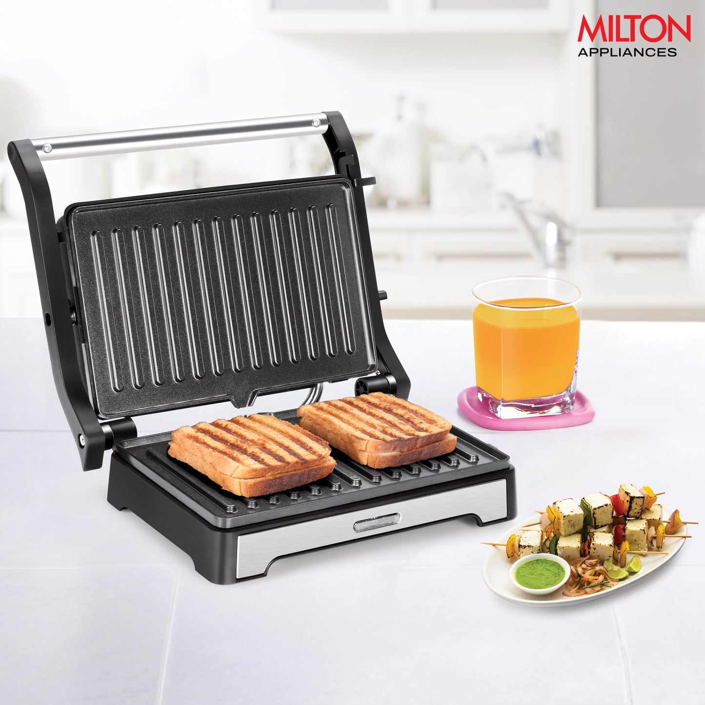 Milton Insta 1000 Watt Grill Sandwich Maker | Electric Toaster and Sandwich Griller | Non Stick Coating Grill Plates | Auto Cut off & Power Indicator | 2 Year Warranty | Silver
